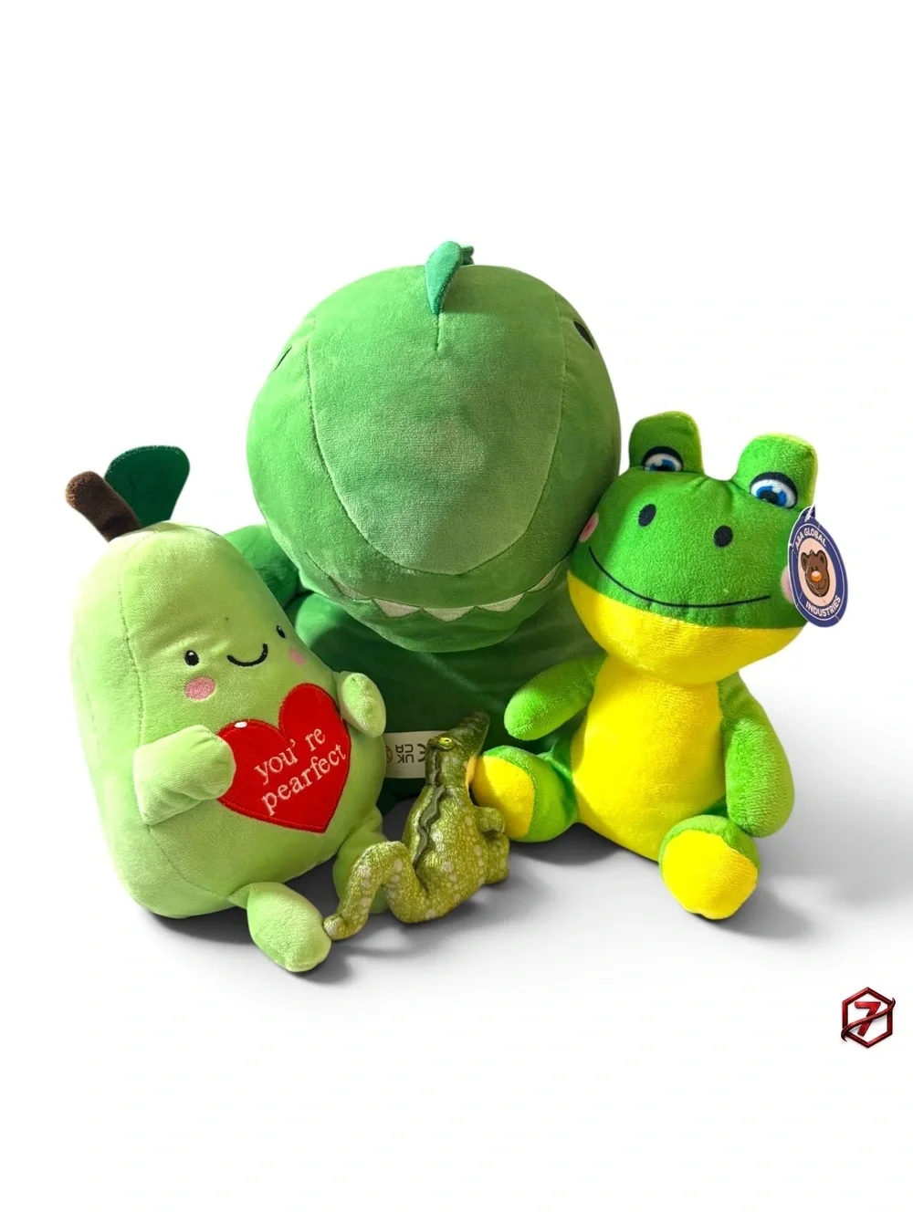 Green Plush Bundle Lot of 4 Dinosaur Frog Pear Alligator Stuffed Animals